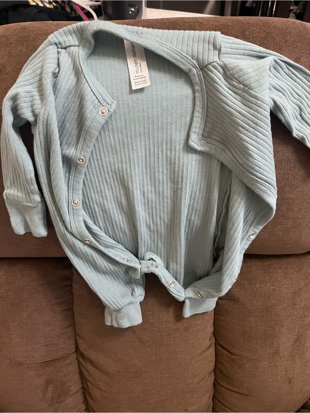 Ribbed Snap-Front Infant Coverall - Light Aqua